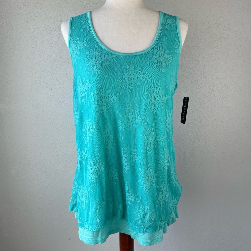 NWT Metaphor Light Blue Floral Lace Tank Top Size M